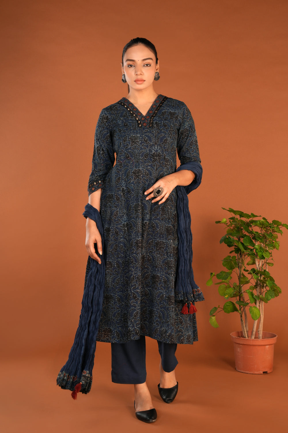 Image of Indigo Blue Ajrakh Kurta and Dupatta set